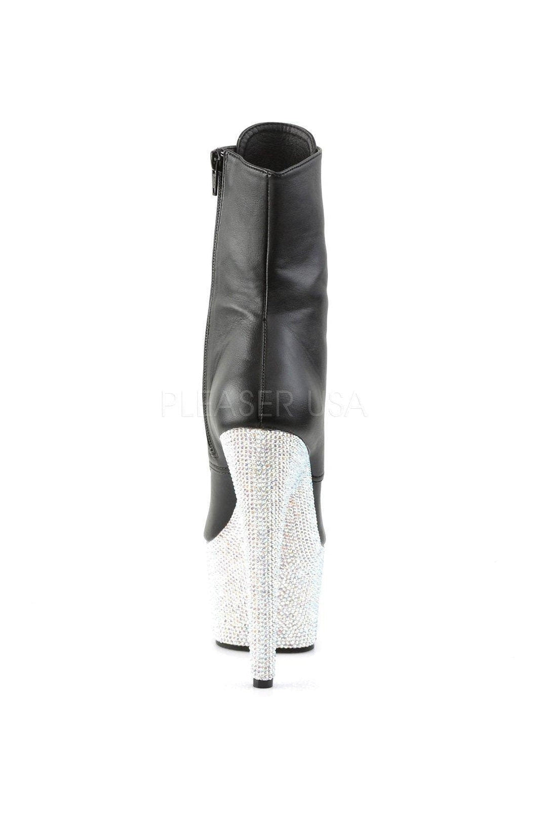 Black Faux Leather Rhinestone-Encrusted Platform Ankle Boot - BEJEWELED-1020-7