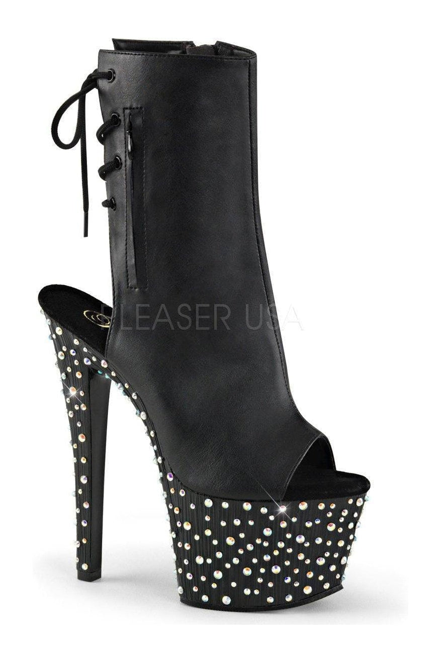 STARDANCE-1018-7 Women's Black Faux Leather Open Toe and Heel Lace-Up Platform Ankle Boots