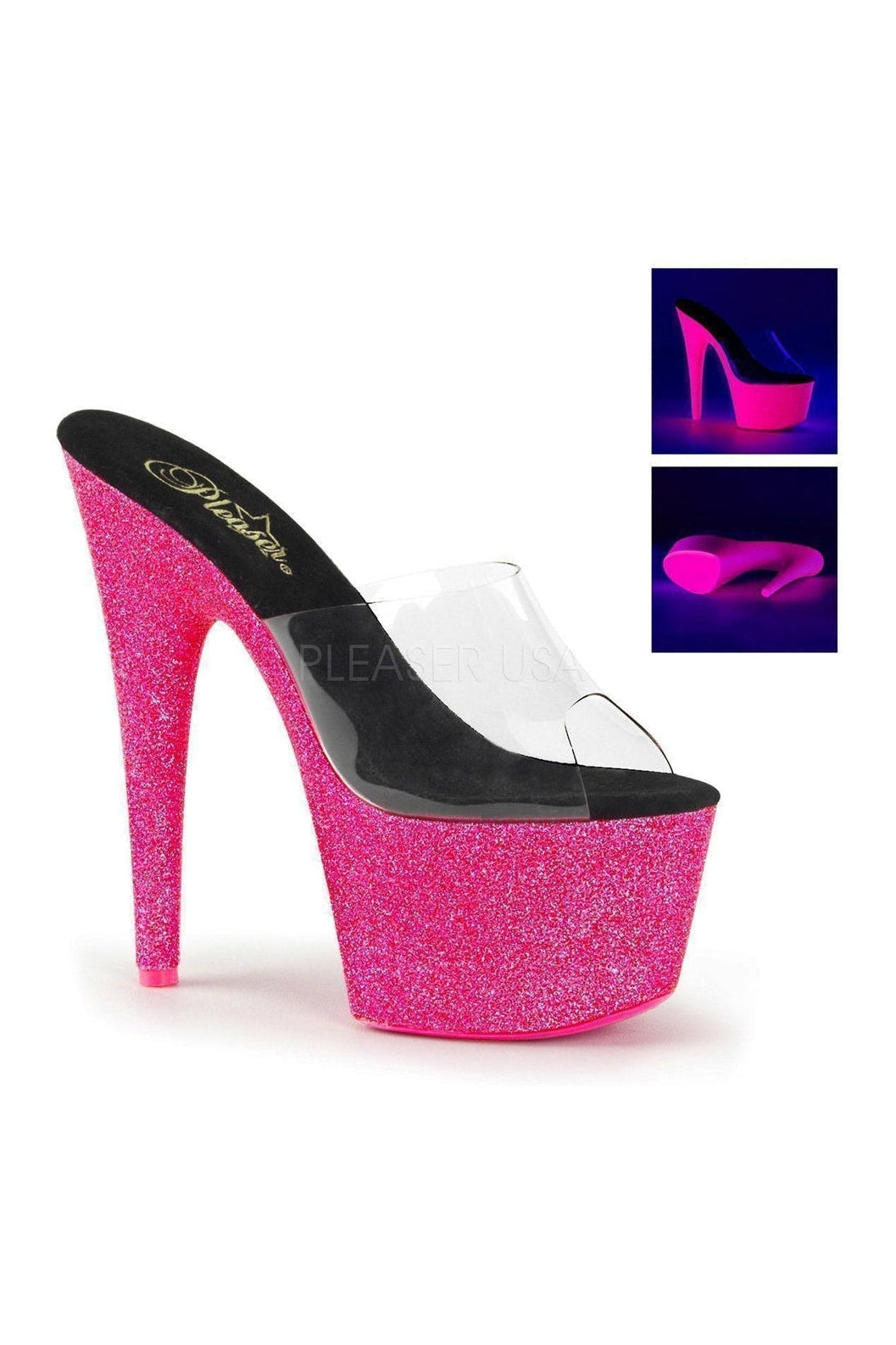 ADORE-701UVG Clear Vinyl Neon UV Reactive Platform Slide Sandals