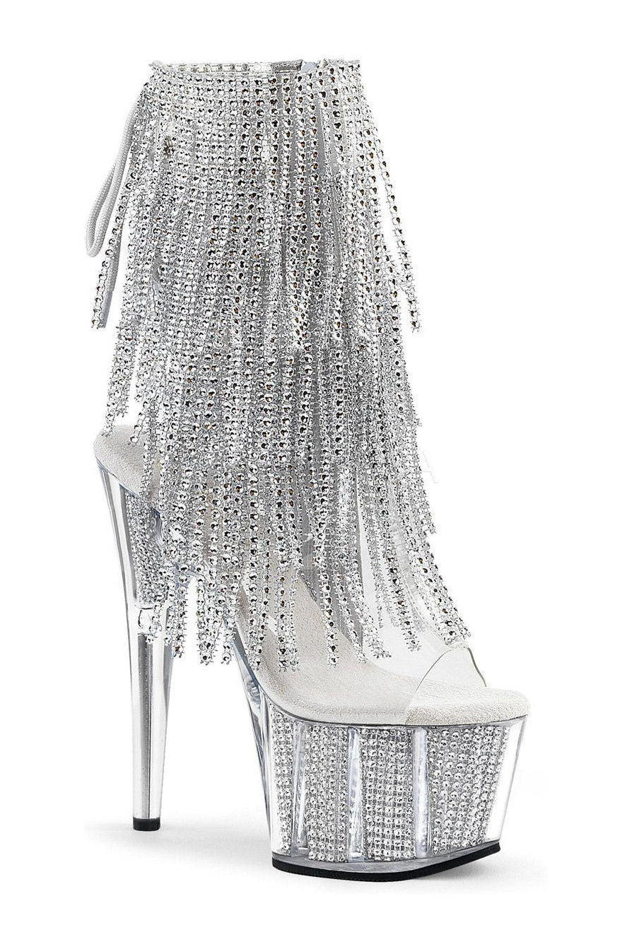Pleaser ADORE-1017SRS Clear Vinyl Lace-Up Platform Boot with Fringe
