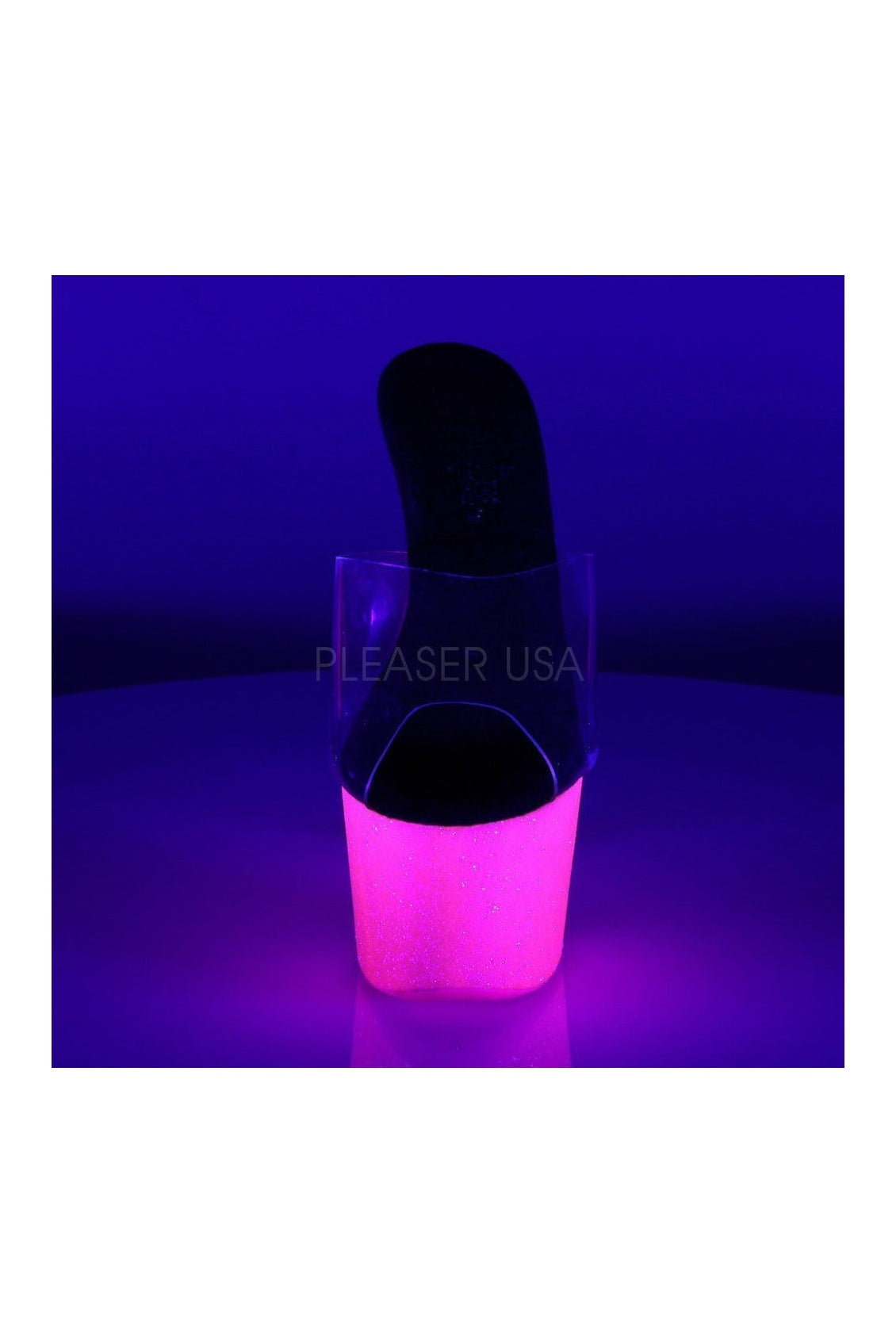 ADORE-701UVG Clear Vinyl Neon UV Reactive Platform Slide Sandals