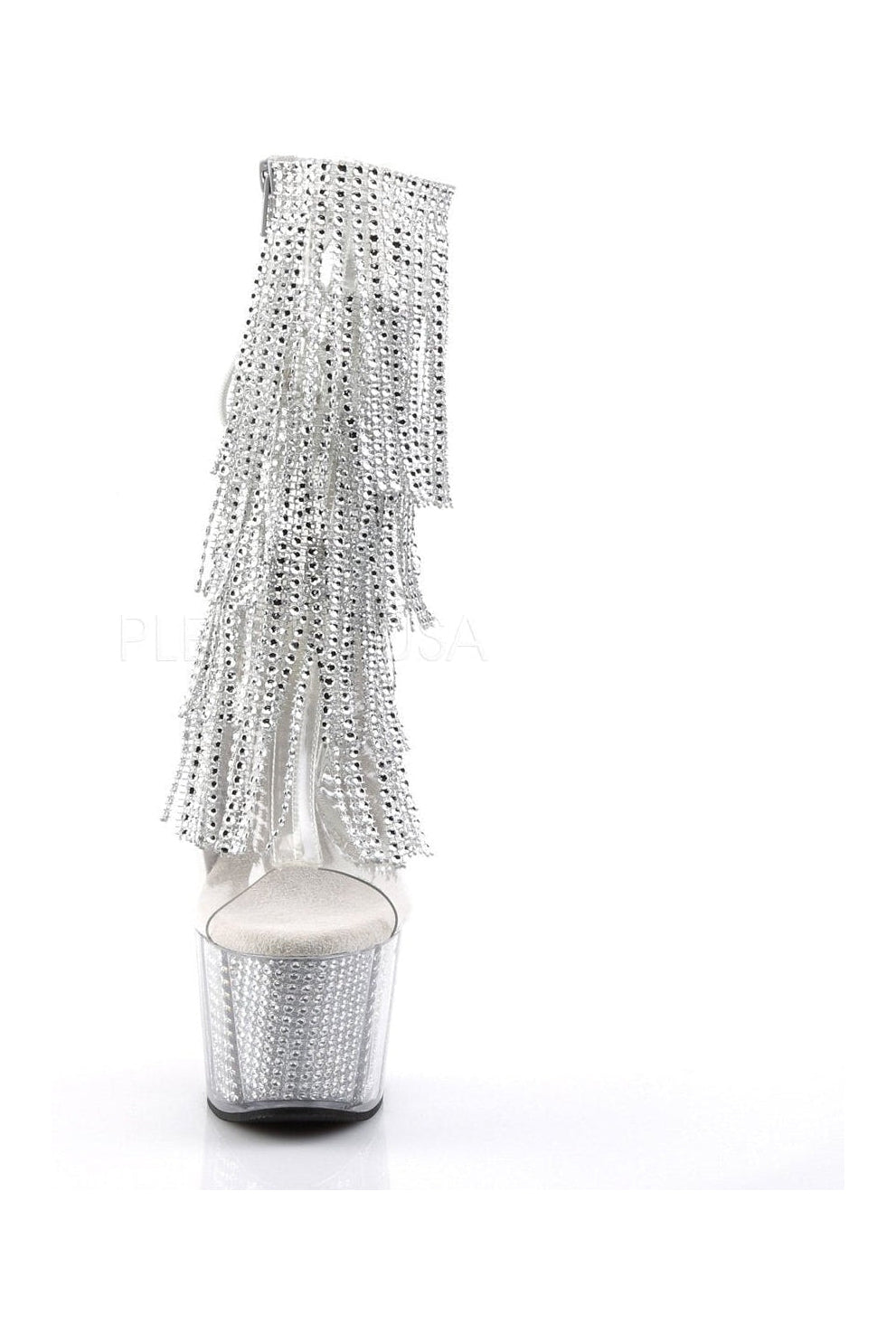 Pleaser ADORE-1017SRS Clear Vinyl Lace-Up Platform Boot with Fringe