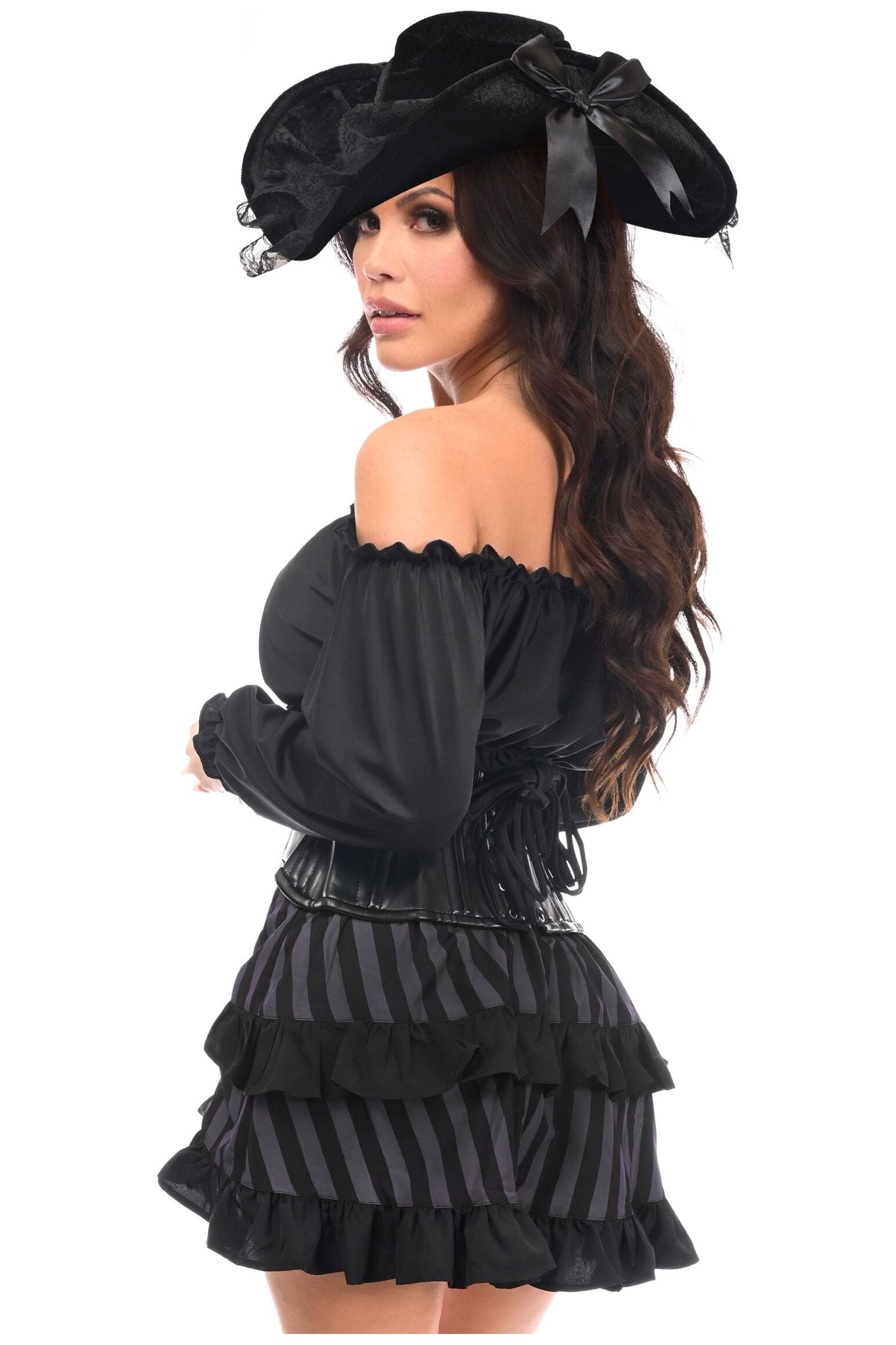 Premium 4 - Piece Black/Grey Striped Pirate Corset Costume from Top Drawer