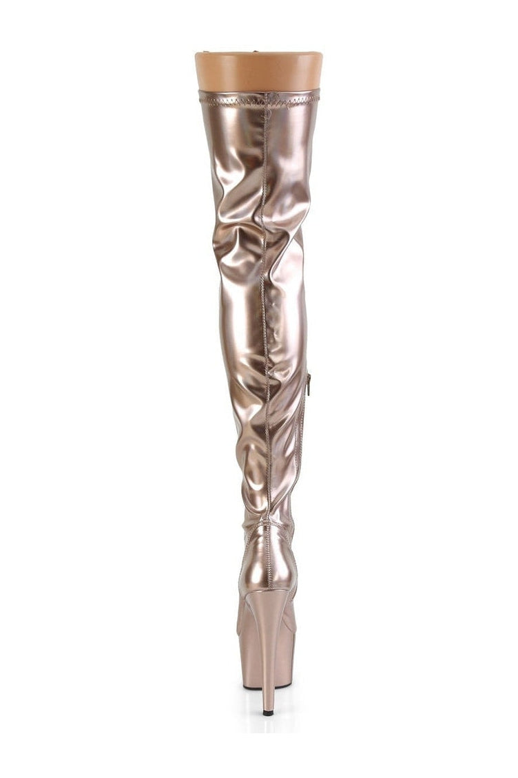 Exquisite Rose Gold Patent ADORE-3000HWR Stretch Thigh Exotic Boots