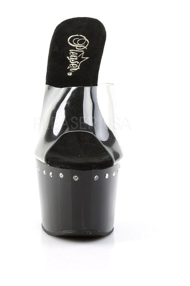 ADORE-701LS Black Vinyl Platform Slide with Rhinestone Accents