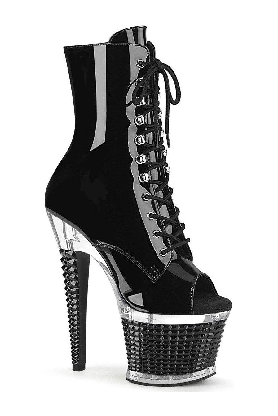 Black Patent SPECTATOR-1021 Peep Toe Ankle Boot with 7' Heel