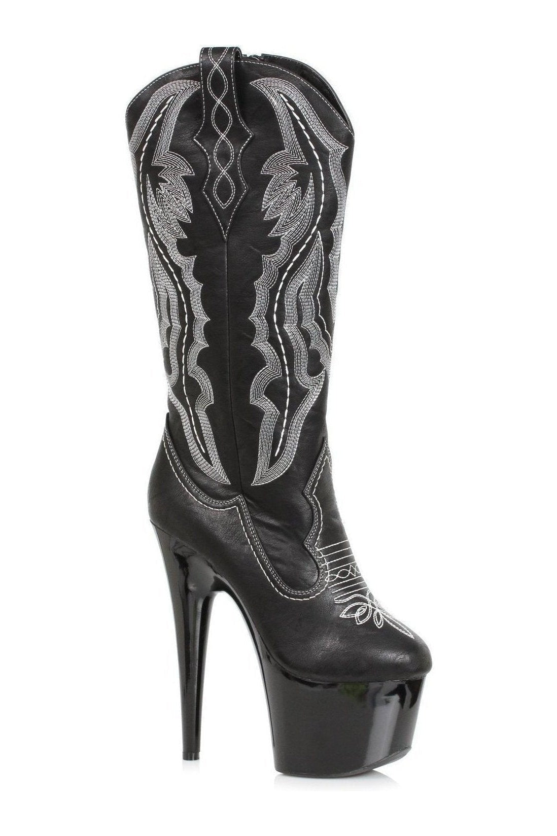 Black Faux Leather 709 - Dallas Cowgirl Stripper Knee - High Boots