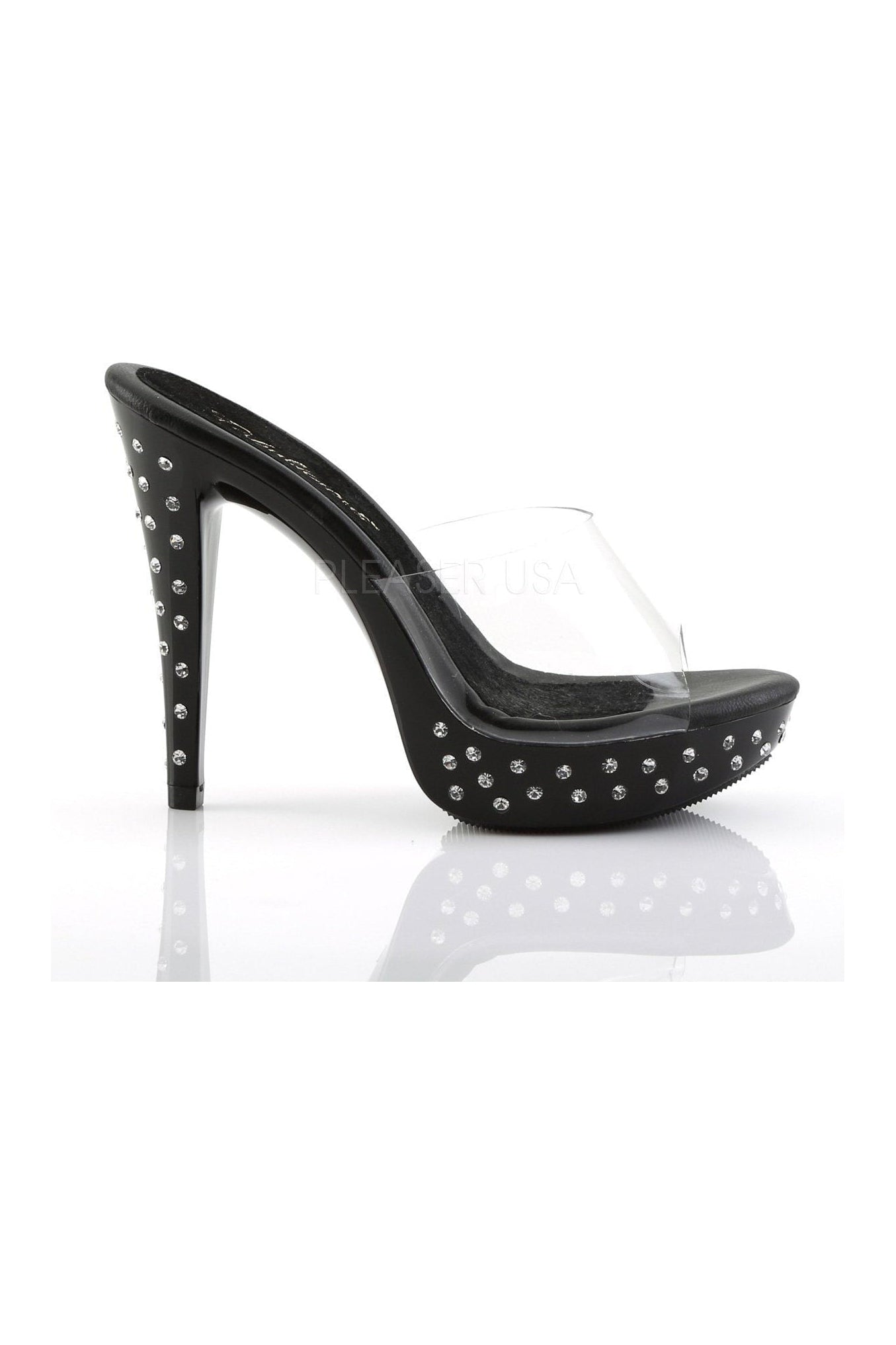 Black Vinyl COCKTAIL-501SDT Platform Slide with Rhinestones