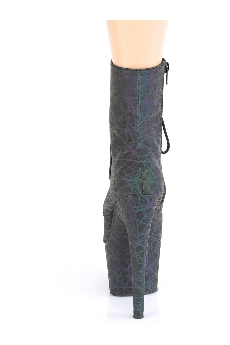 Pleaser ADORE-1020REFL Exotic Green Faux Leather Lace-Up Ankle Boots