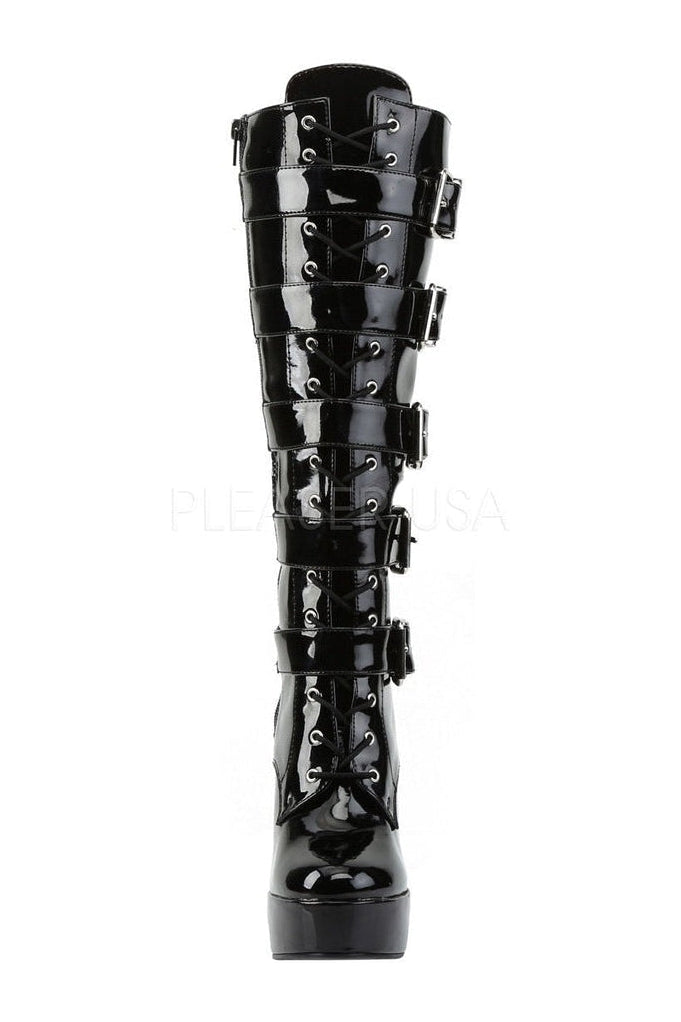 Stylish ELECTRA-2042 Black Patent Platform Knee Boots