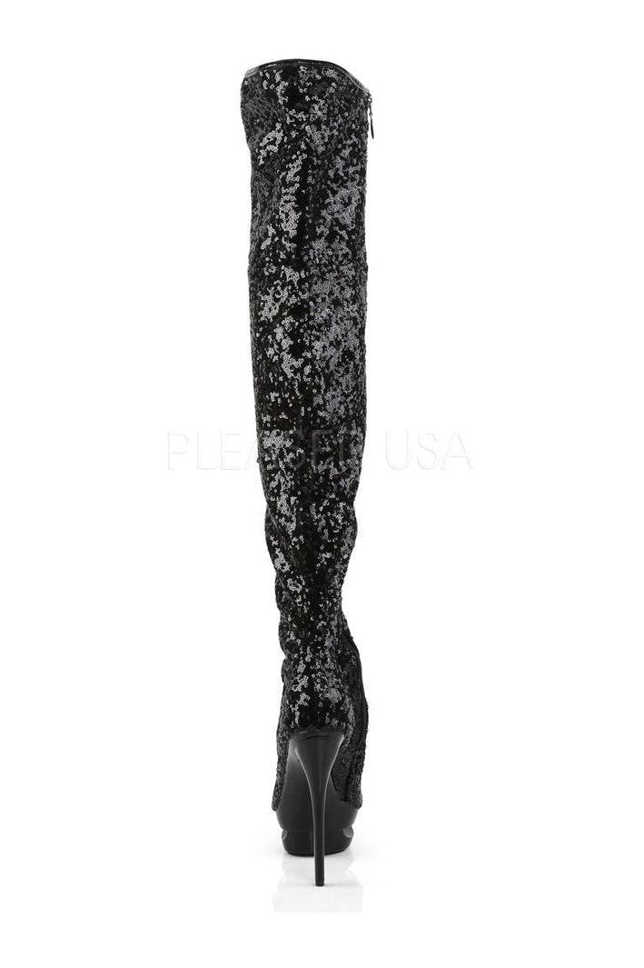 BLONDIE-R-3011 Black Sequins Platform Thigh Boot