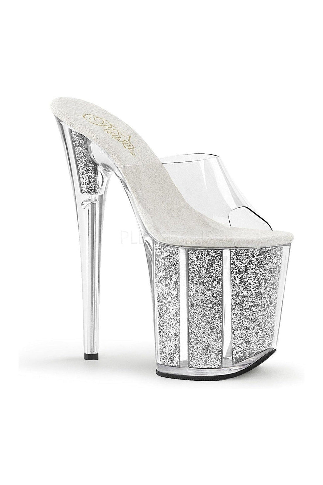 FLAMINGO-801G Clear Vinyl Platform Slide with Glitter-Filled Design