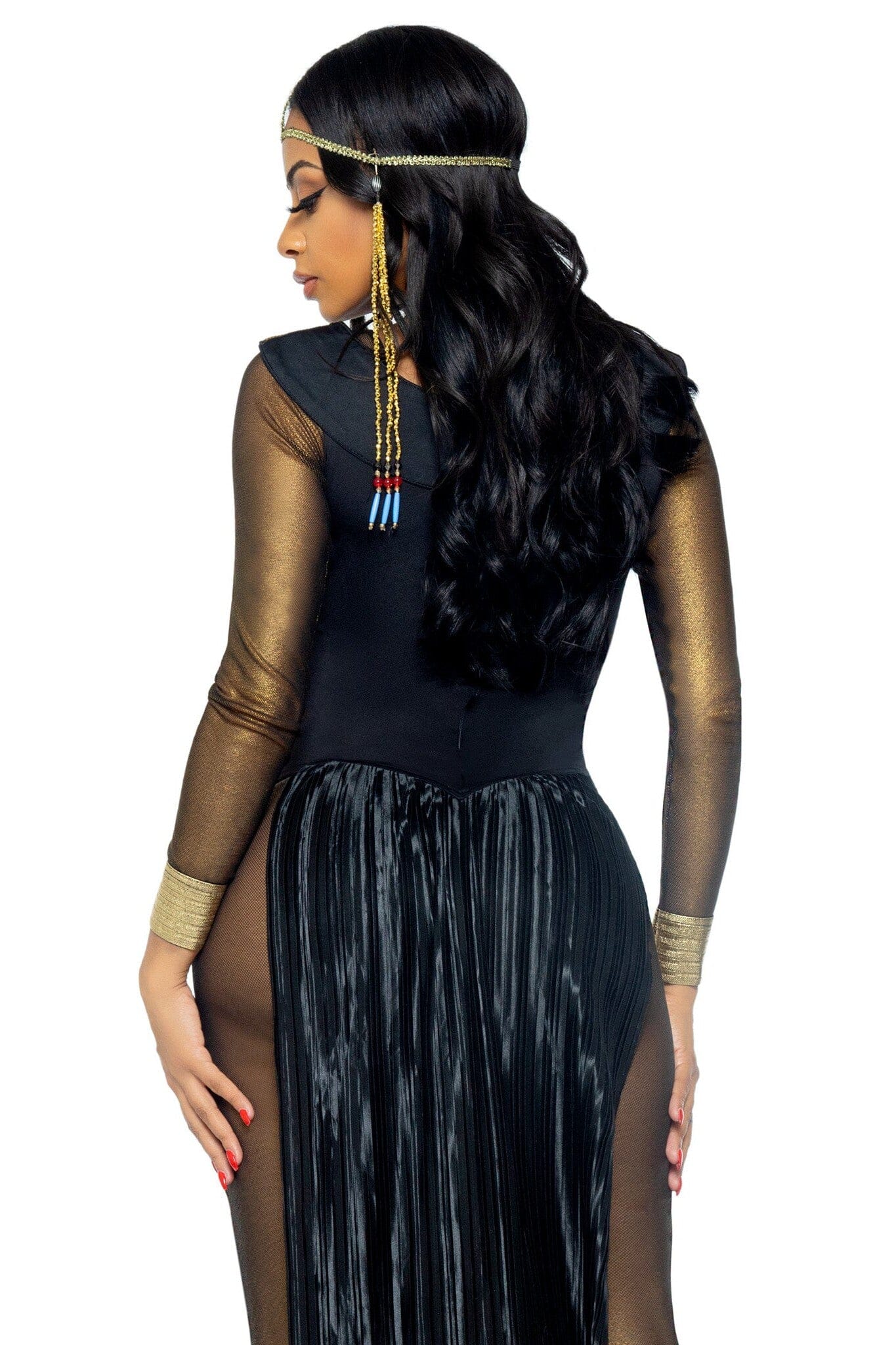 Three - Piece Nile Queen Catsuit Dress Set with Jewel Collar Headpiece