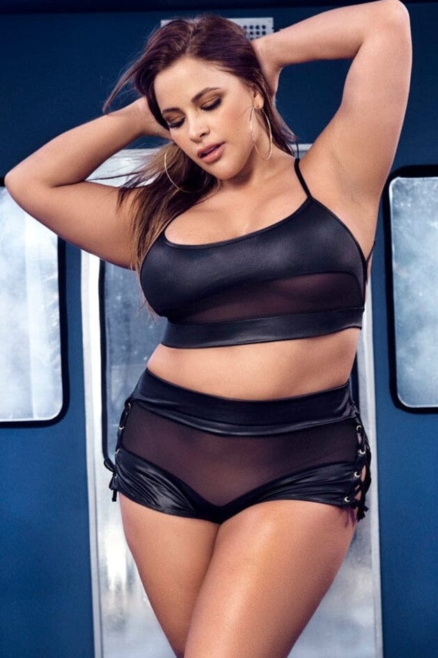 Plus Size Mesh Under-Breast Two-Piece Tank Set