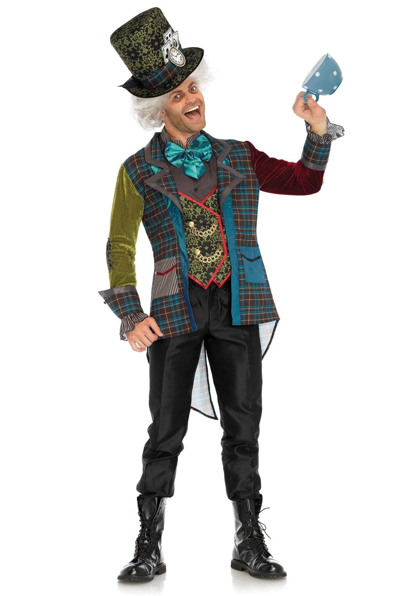 3-Piece Deluxe Mad Hatter Set with Multi-Print Jacket, Tie Dickie and Top Hat