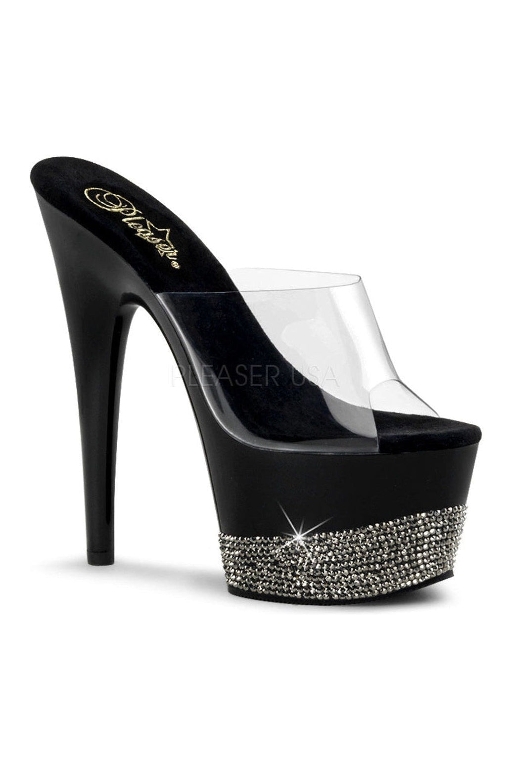 Stylish Black Vinyl ADORE-701-3 Platform Slide Sandals