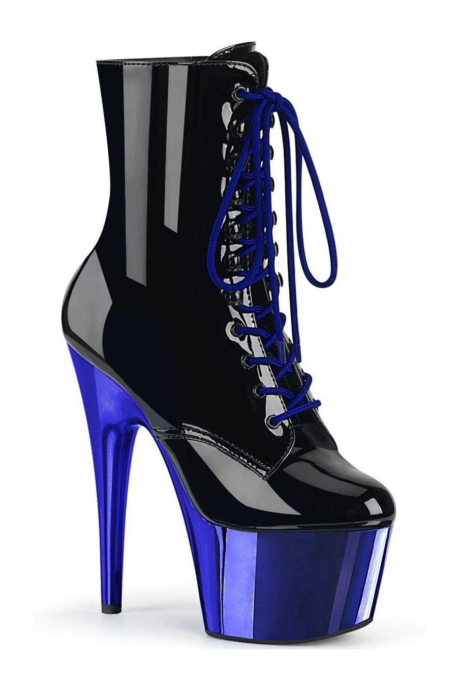Pleaser's Black Patent ADORE - 1020 Exotic Lace - Up Ankle Boots
