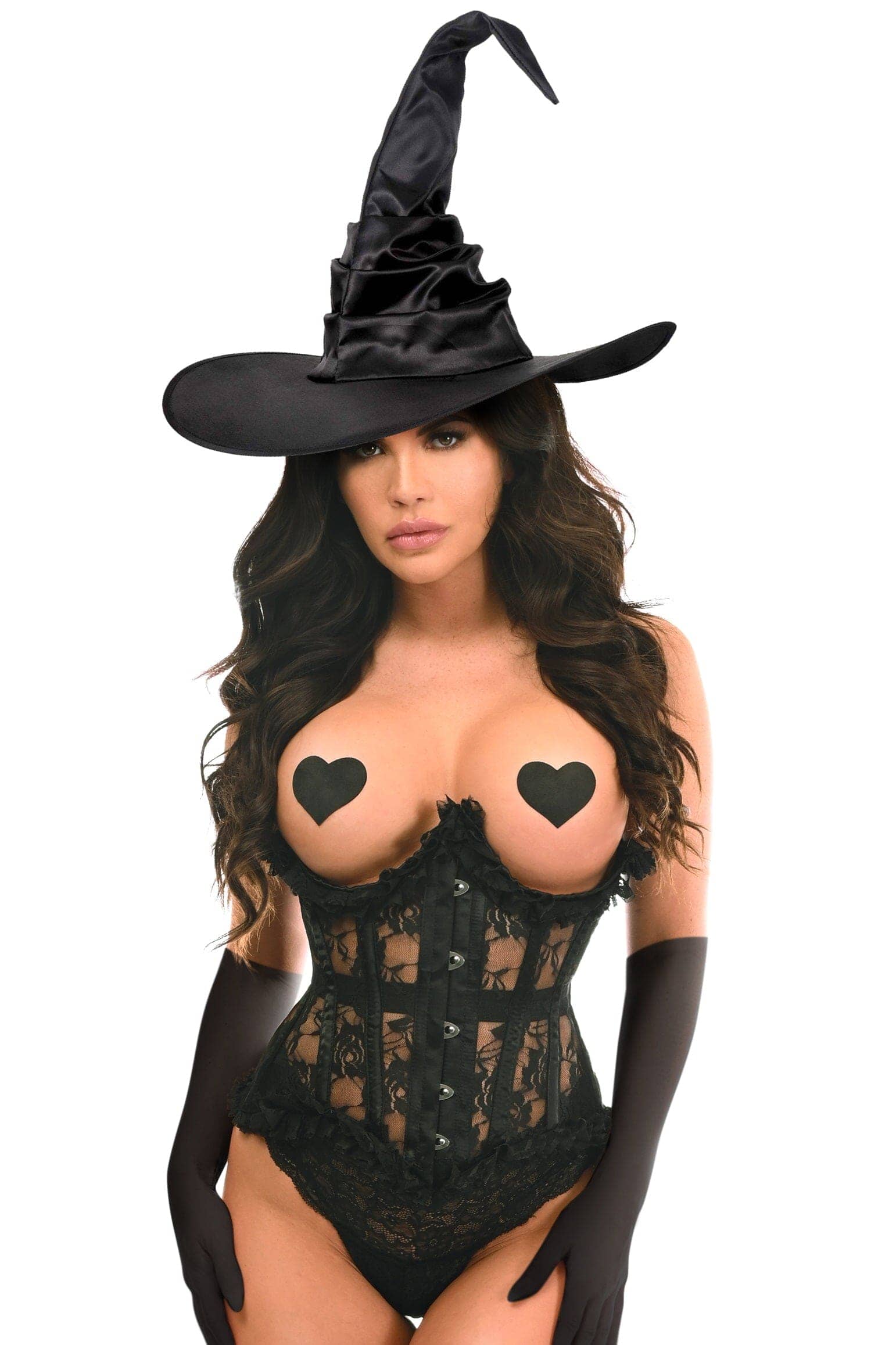 Top-Notch Three-Piece Black Lace Witch Corset Costume Set