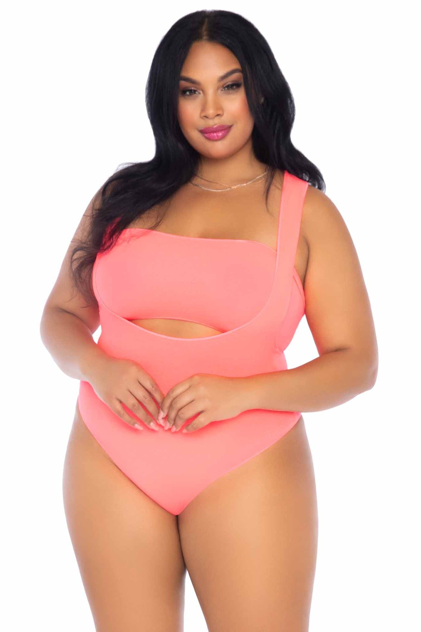Plus Size Two-Piece Opaque Bandeau and Suspender Style Bodysuit for Women
