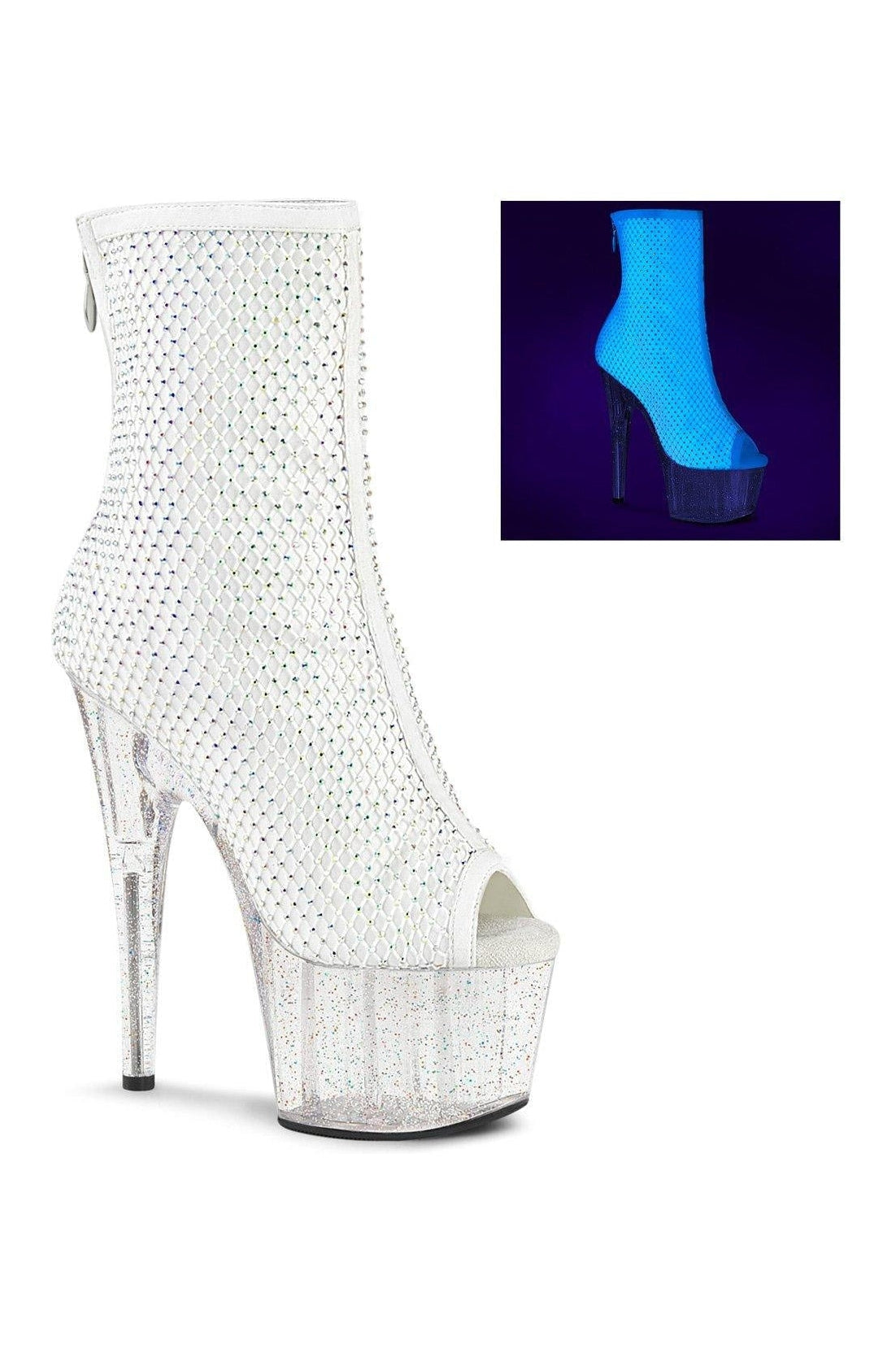 Pleaser Brand ADORE-1031GM Stylish Exotic White Faux Suede Ankle Boots for Fashionable Ladies
