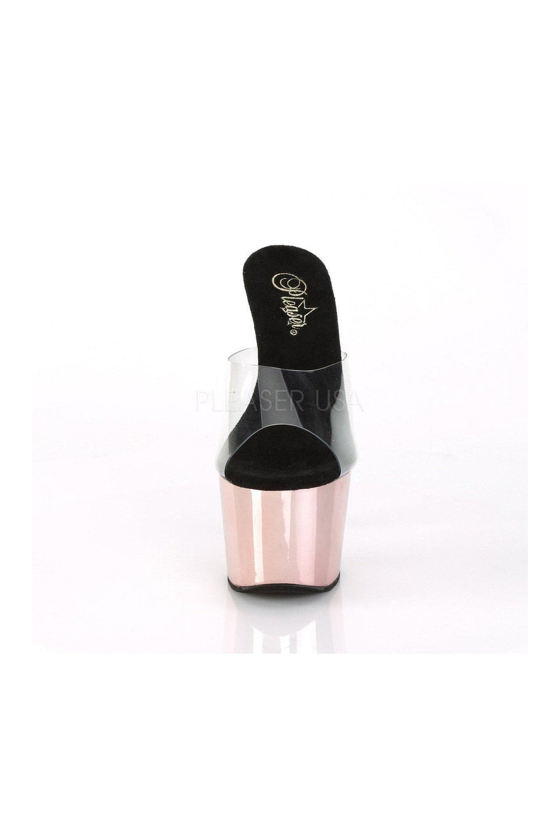ADORE-701 Clear Vinyl Platform Slide with High Stiletto Heel