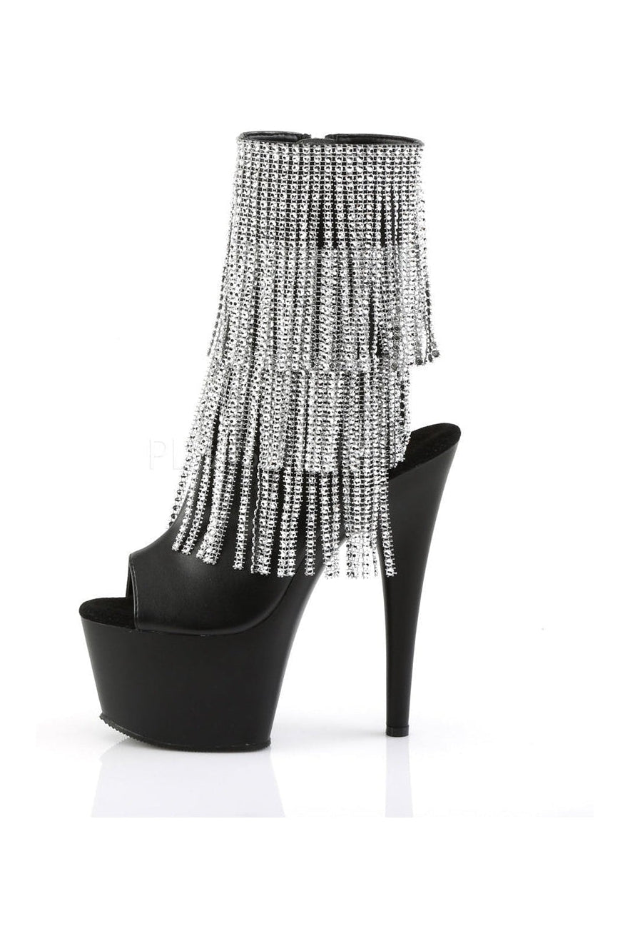 ADORE-1024RSF Black Faux Leather Women's Platform Ankle Boot with Fringe Design