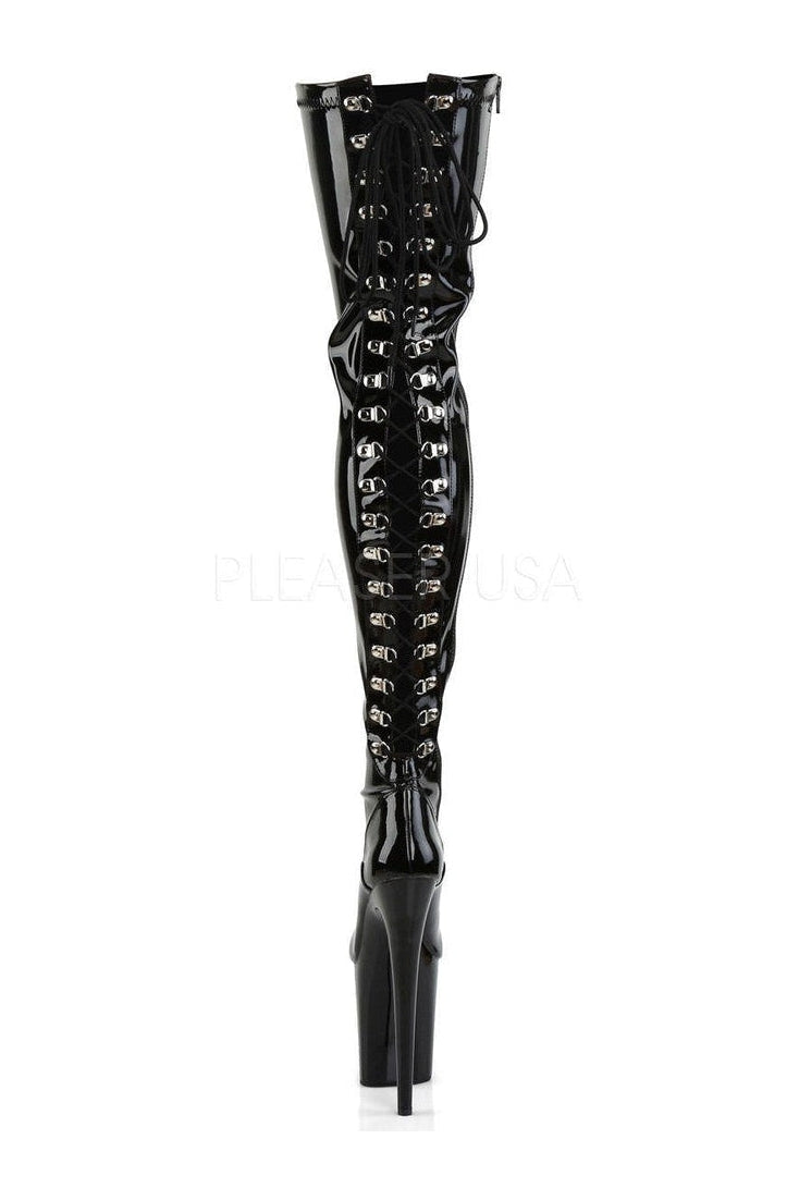 Black Patent FLAMINGO-3063 Platform Thigh High Boot with Stiletto Heel