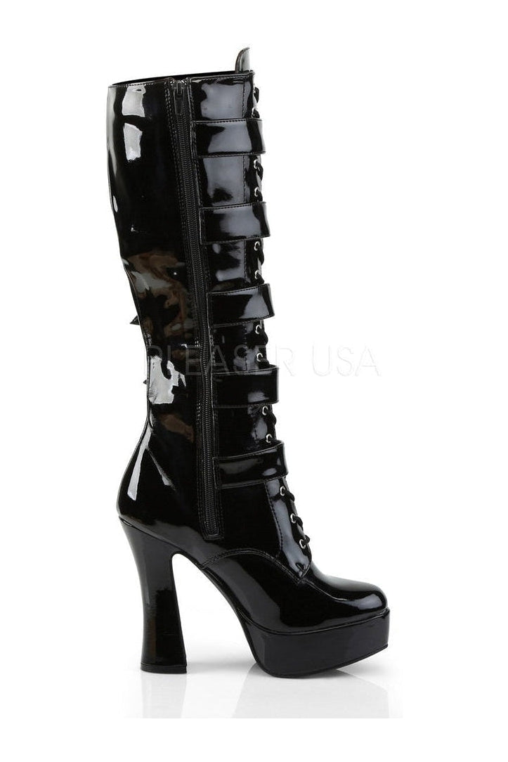 Stylish ELECTRA-2042 Black Patent Platform Knee Boots