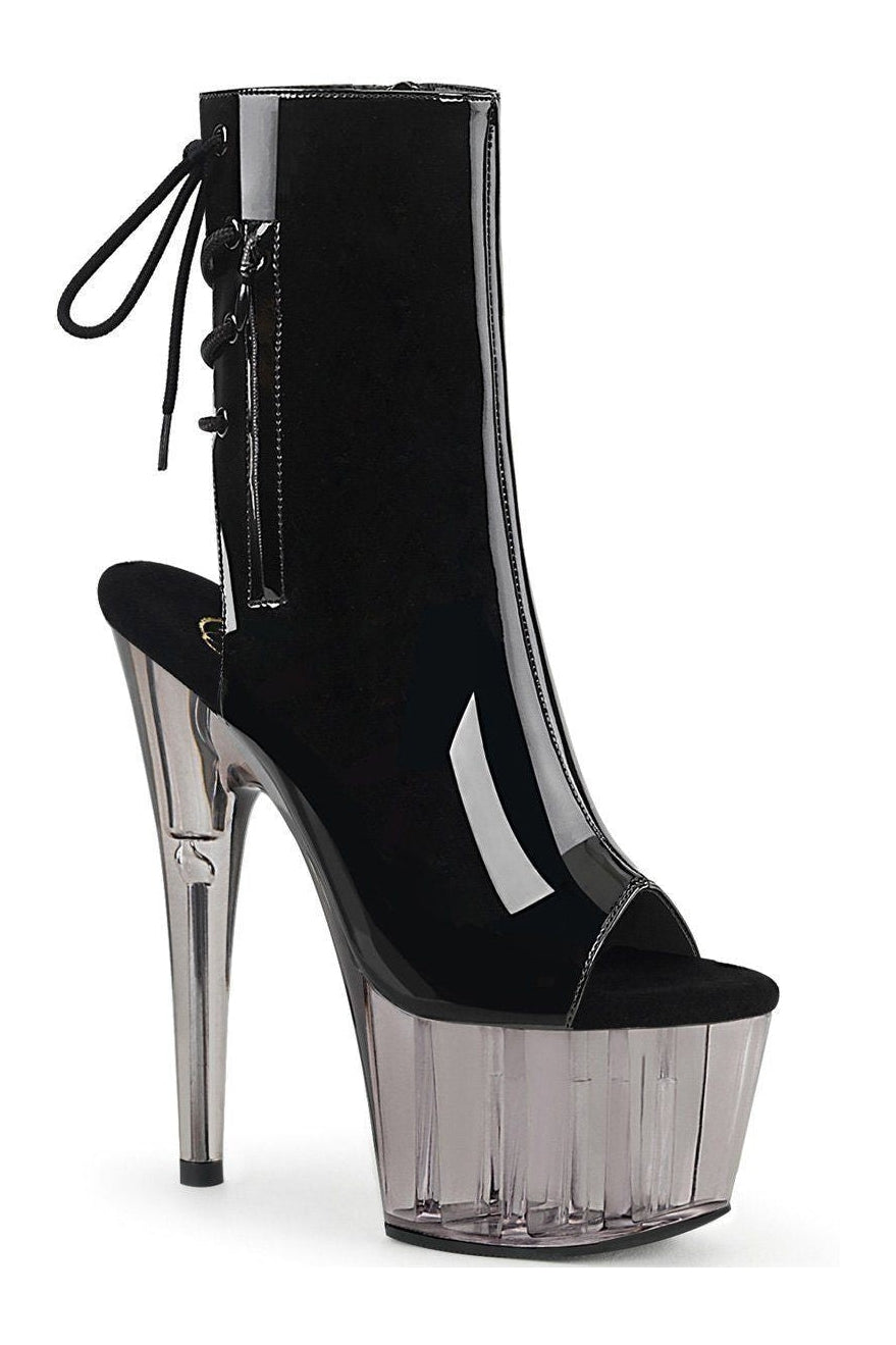 Pleaser Brand ADORE-1018T Exotic Style Black Patent Leather Open Toe Ankle Boots
