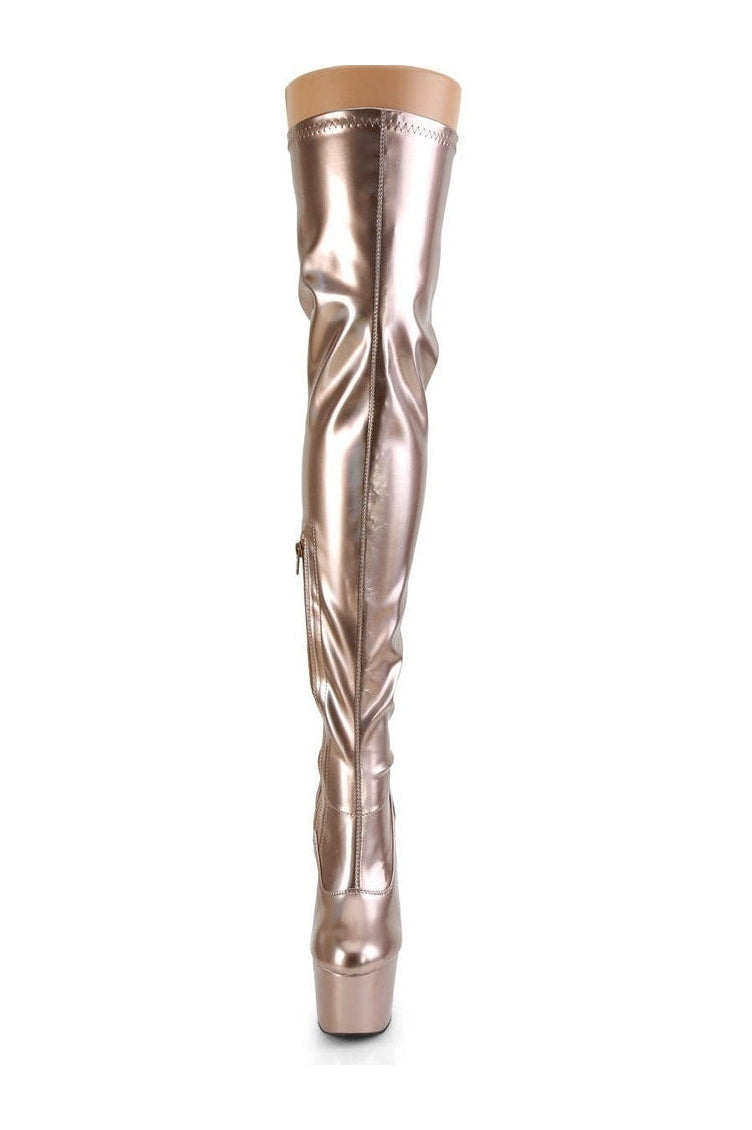 Exquisite Rose Gold Patent ADORE-3000HWR Stretch Thigh Exotic Boots