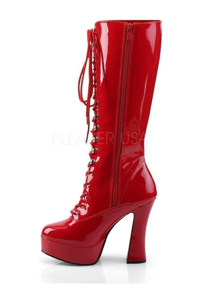 ELECTRA-2020 Red Patent Leather Platform Knee-High Boots with Stylish Design