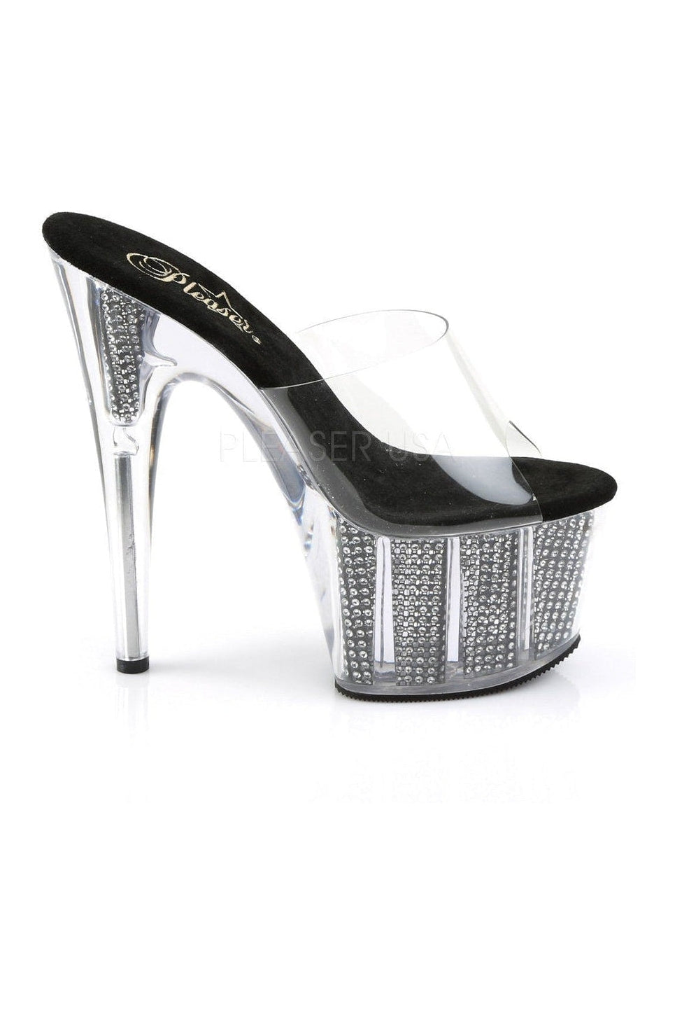 ADORE-701SRS Women's Black Vinyl Platform Slide Sandals with Stiletto Heel