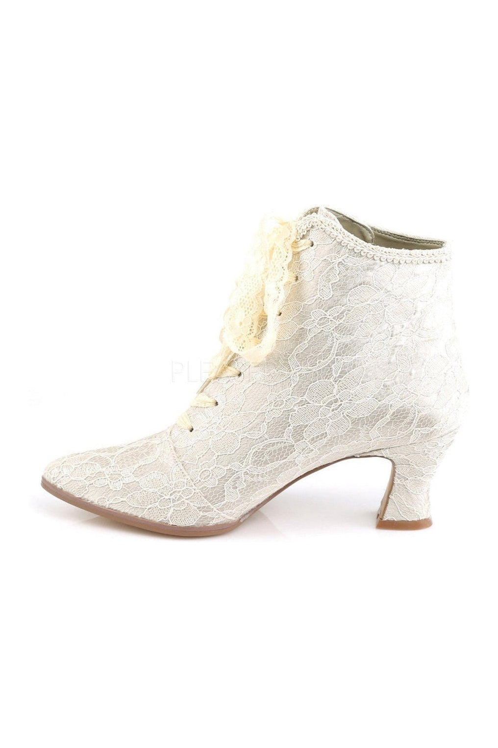 Champagne Genuine Satin Victorian-30 Lace-Up Ankle Boots with Ribbon Bow Tie