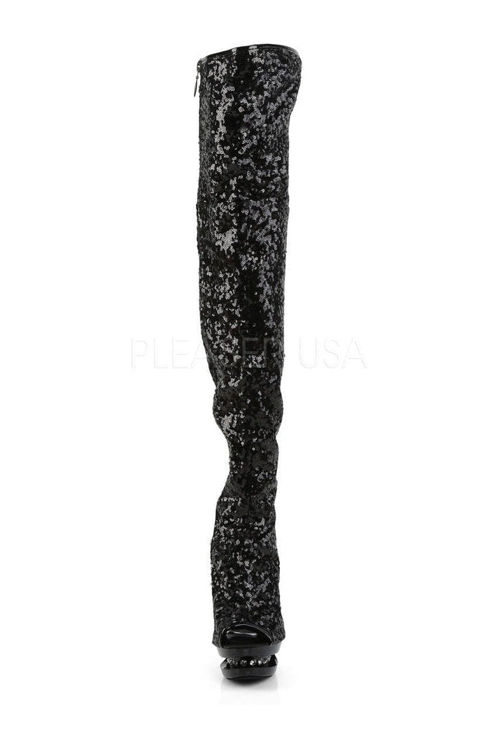 BLONDIE-R-3011 Black Sequins Platform Thigh Boot