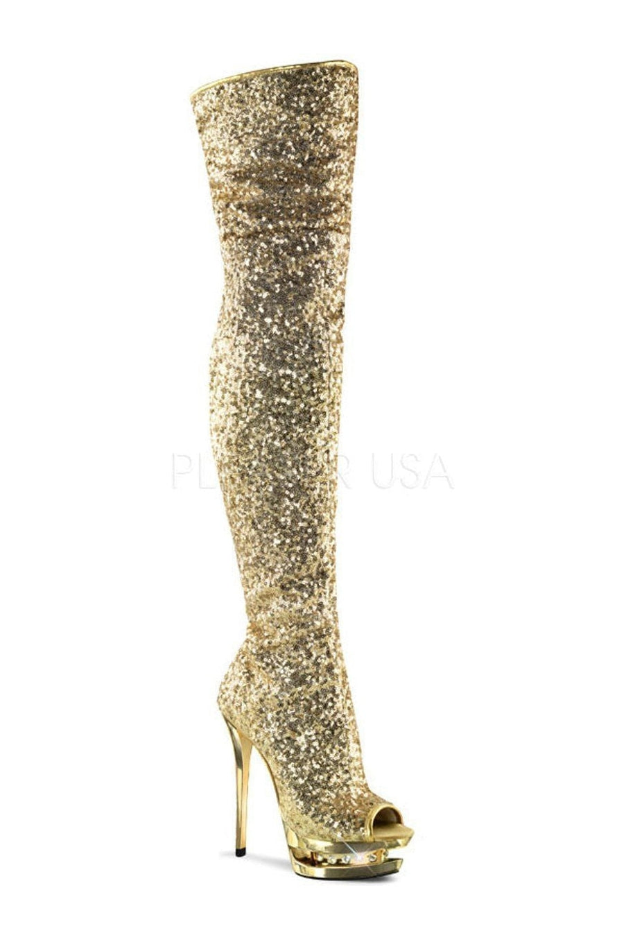 Stylish Gold Sequined BLONDIE-R-3011 Platform Thigh High Boots