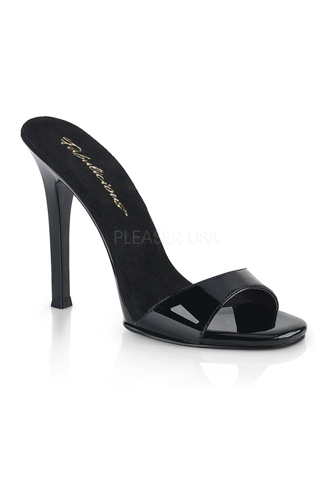 GALA-01S Black Patent Leather Slide Sandals for Women