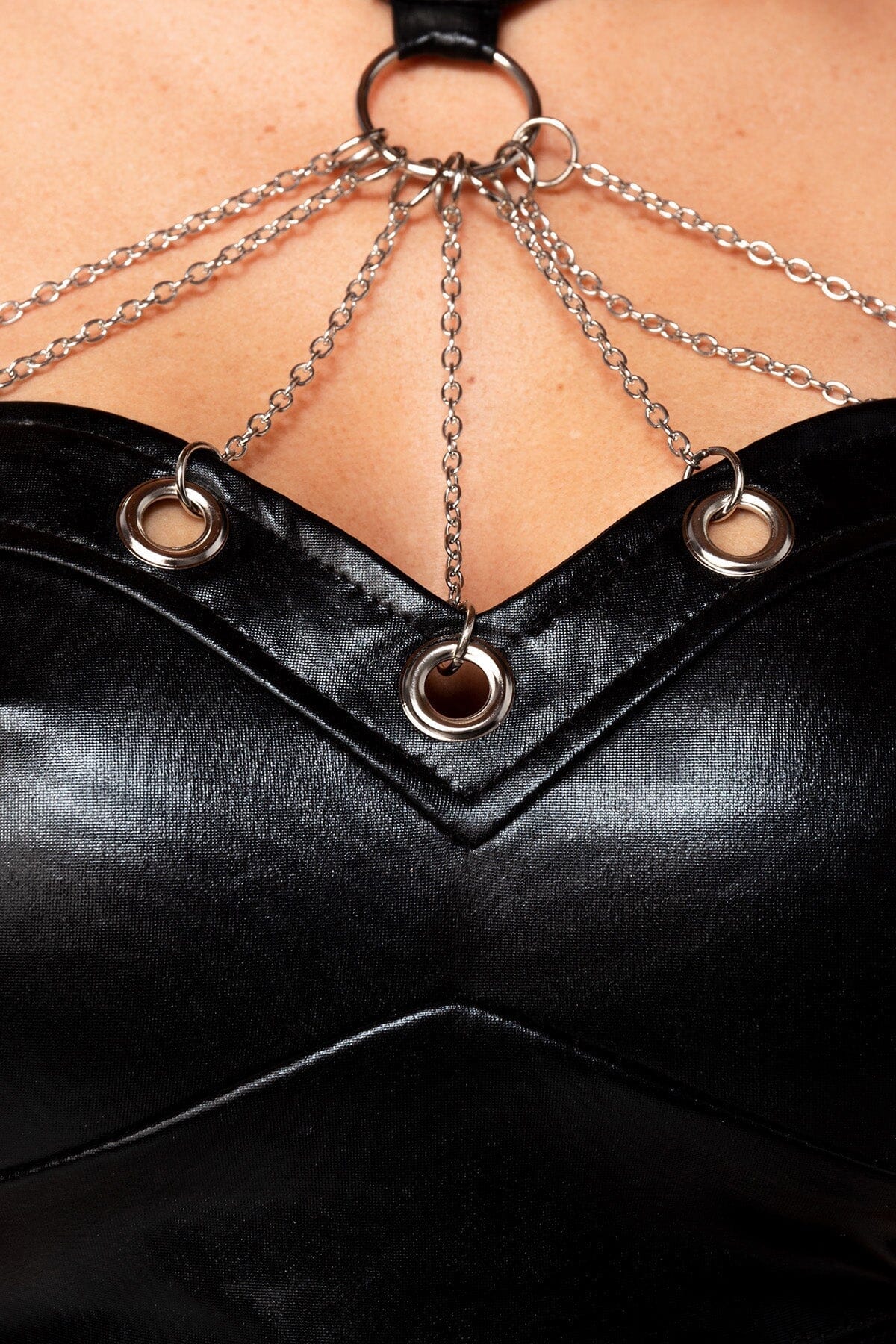 Fashionable Edgy Chain Mini Skirt and Top Ensemble Set