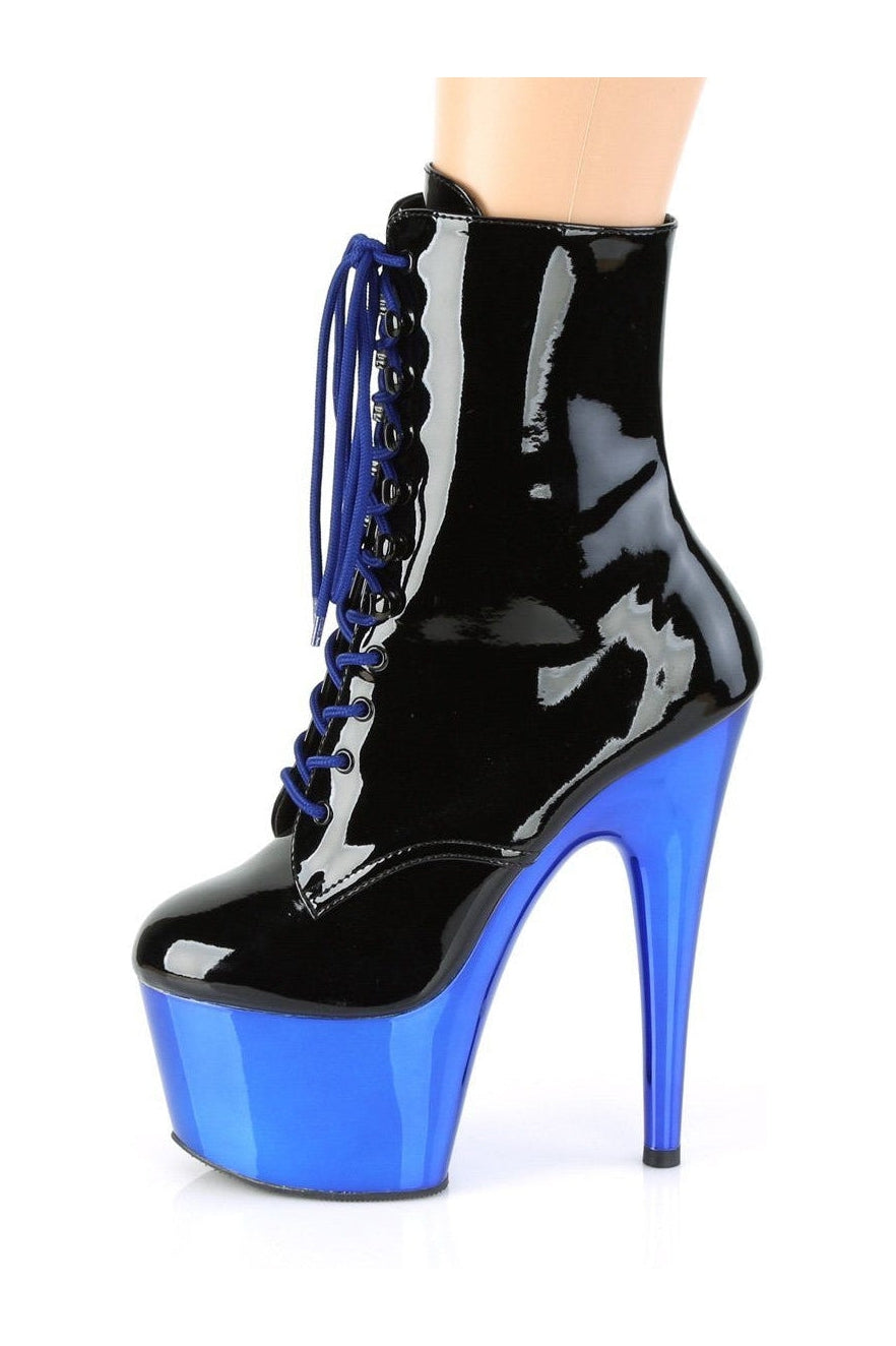 Pleaser's Black Patent ADORE - 1020 Exotic Lace - Up Ankle Boots