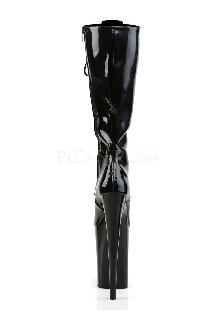 INFINITY-2020 Black Patent Leather Platform Ankle Boot for Stylish Look