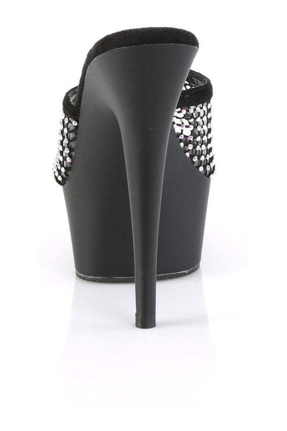 Pleaser Brand DELIGHT-601-6RM Black Faux Suede Rhinestone Mesh Slide Sandals