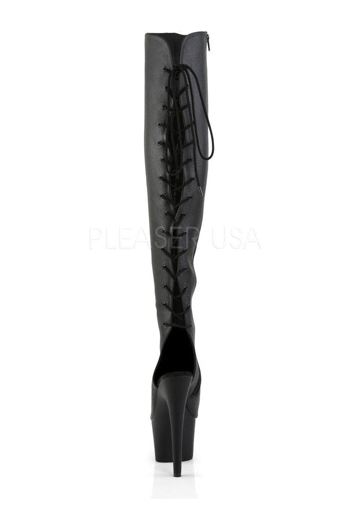 ADORE-3019 Black Faux Leather Thigh High Platform Boot with Stiletto Heel