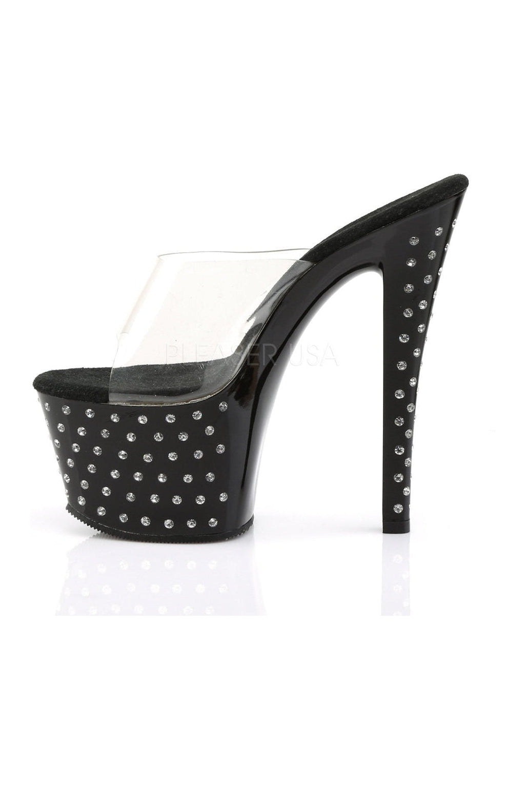 Black Vinyl STARDUST-701 Rhinestone Studded Platform Slide Sandals