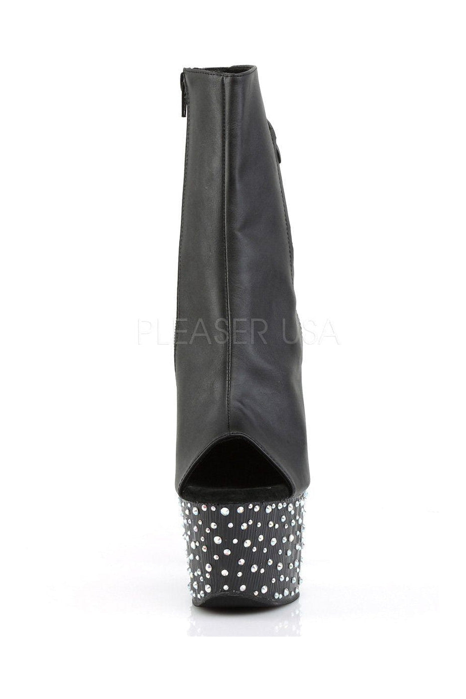 STARDANCE-1018-7 Women's Black Faux Leather Open Toe and Heel Lace-Up Platform Ankle Boots