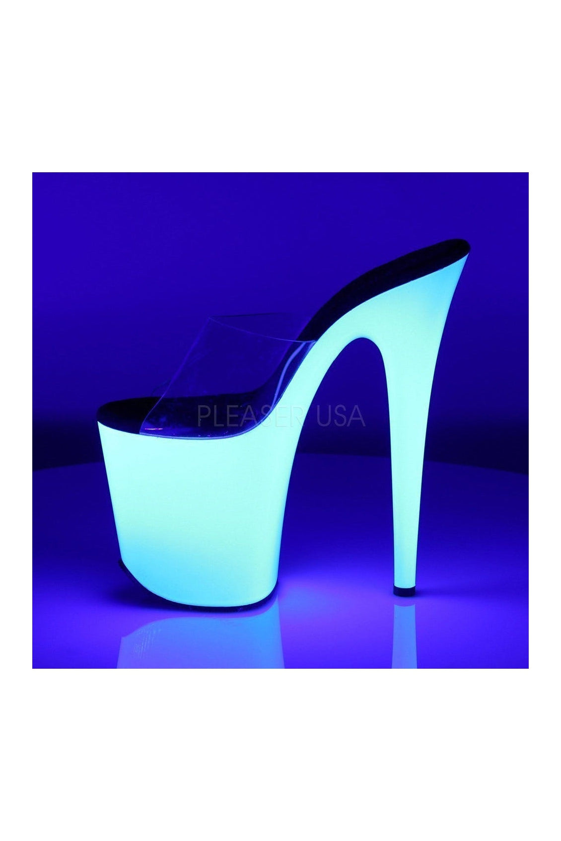 Clear Vinyl FLAMINGO-801UV Platform Slide Sandals with Neon UV Reactive Bottom