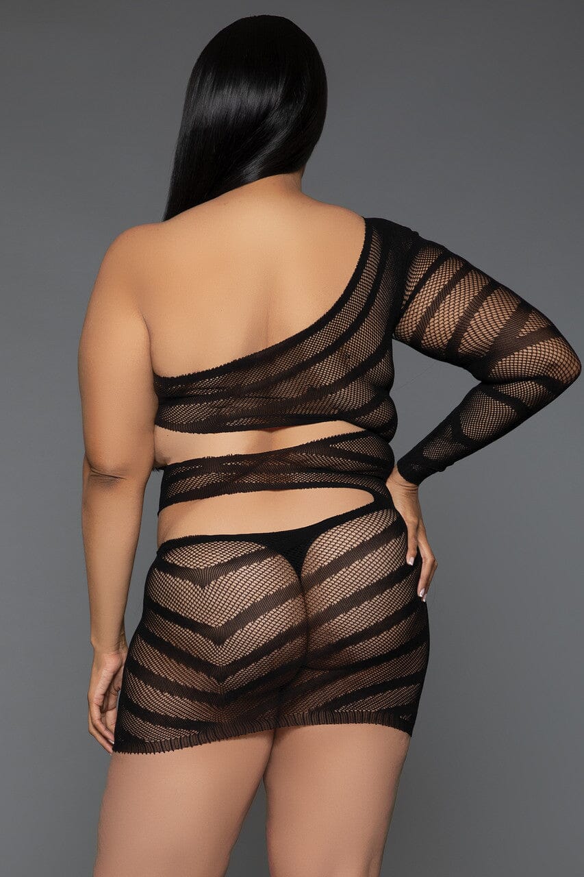 Women's V-neck Long-sleeved Fishnet Mini Dress for Fashionable Look