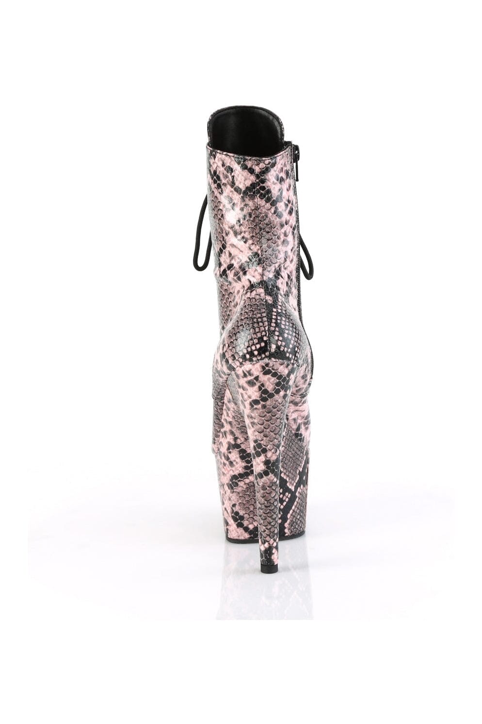 Pleaser ADORE-1020SPWR Pink Faux Leather Mid Calf Lace-Up Knee Boot