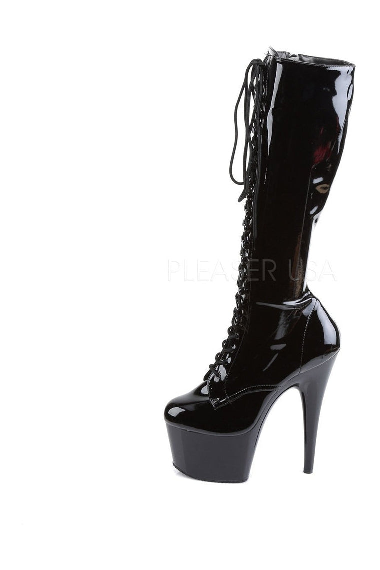 2023 Pleaser ADORE Black Patent Lace - Up Stretch Knee Platform Boots