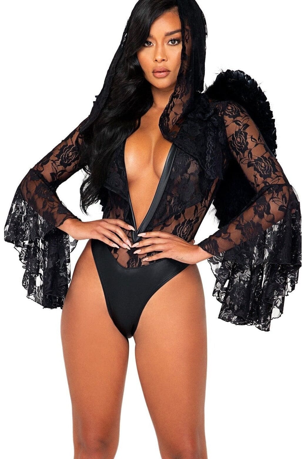 Roma Dark Angels Lust Lace Bodysuit Costume with Flowing Long Sleeves