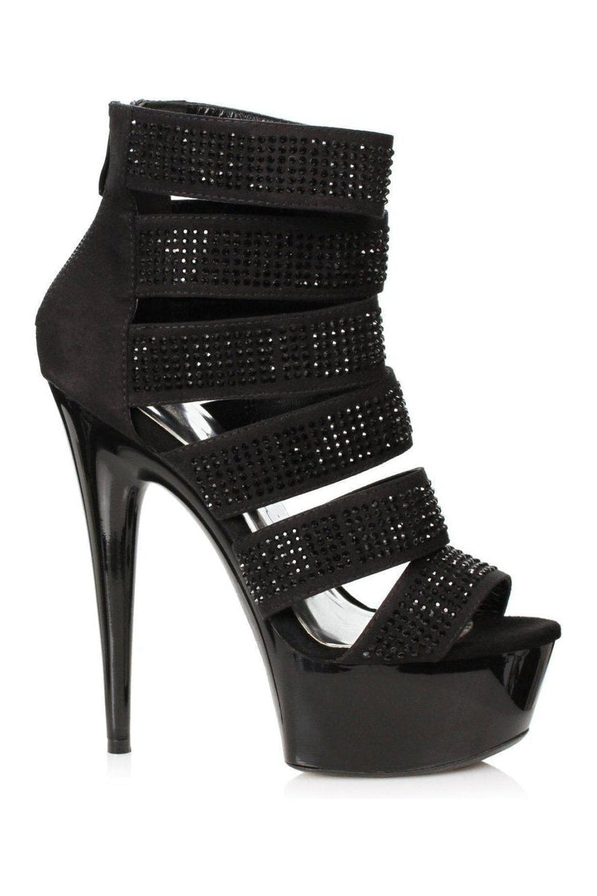 Ellie Shoes 609-MEGAN Women's Black Faux Leather Stripper Rhinestone Booties