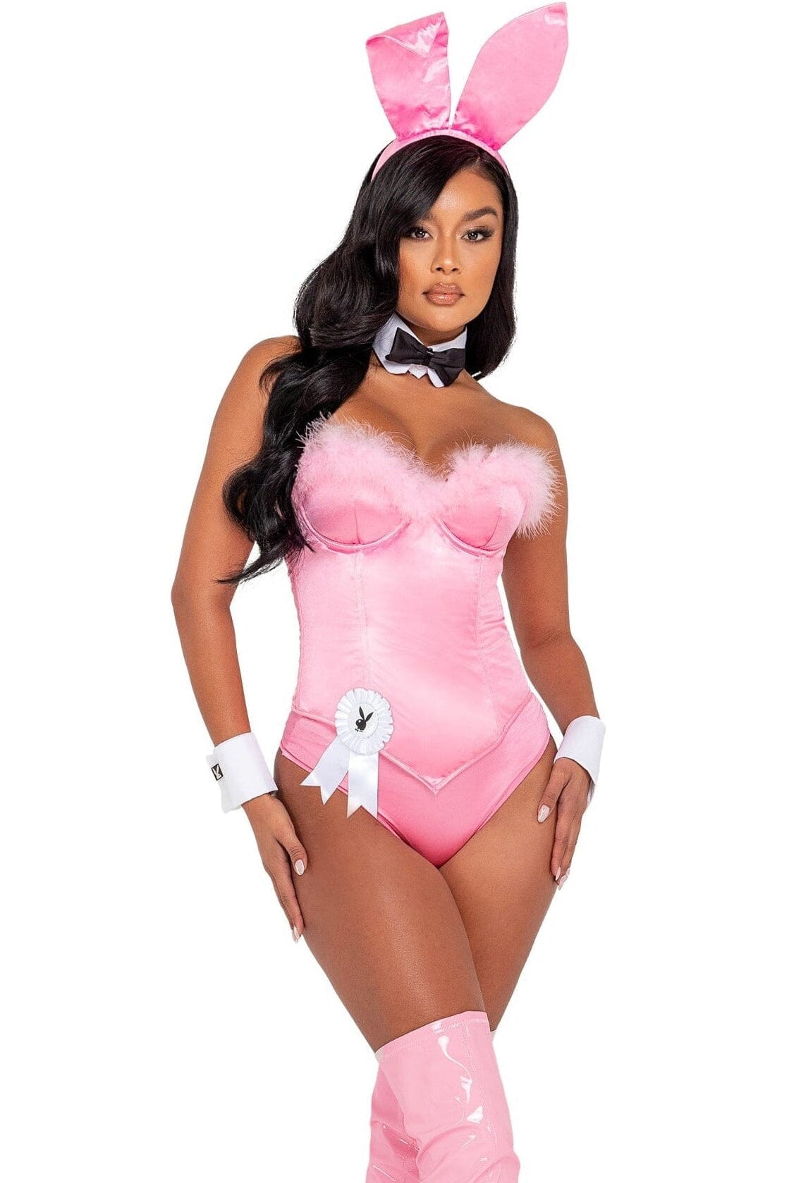 9-Piece Playboy Boudoir Bunny Costume Set with Marabou Trim